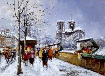 París Painting - Libreros AB Notre Dame invierno París